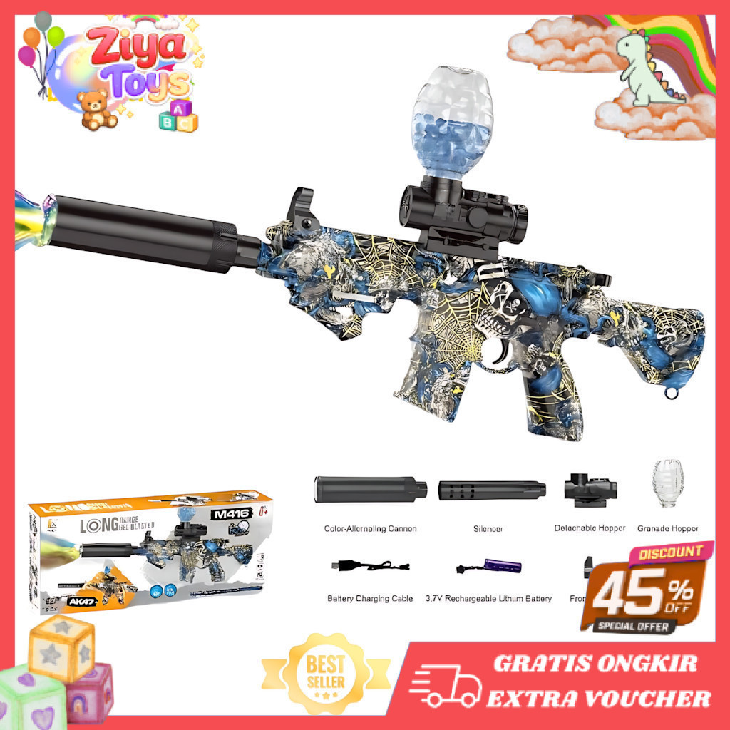 ZIYA TOYS - Mainan Anak D-6650/WH82-4 M416 GEL BLASTER Mainan Tembakan Bal Elektrik M416 Lampu Akses