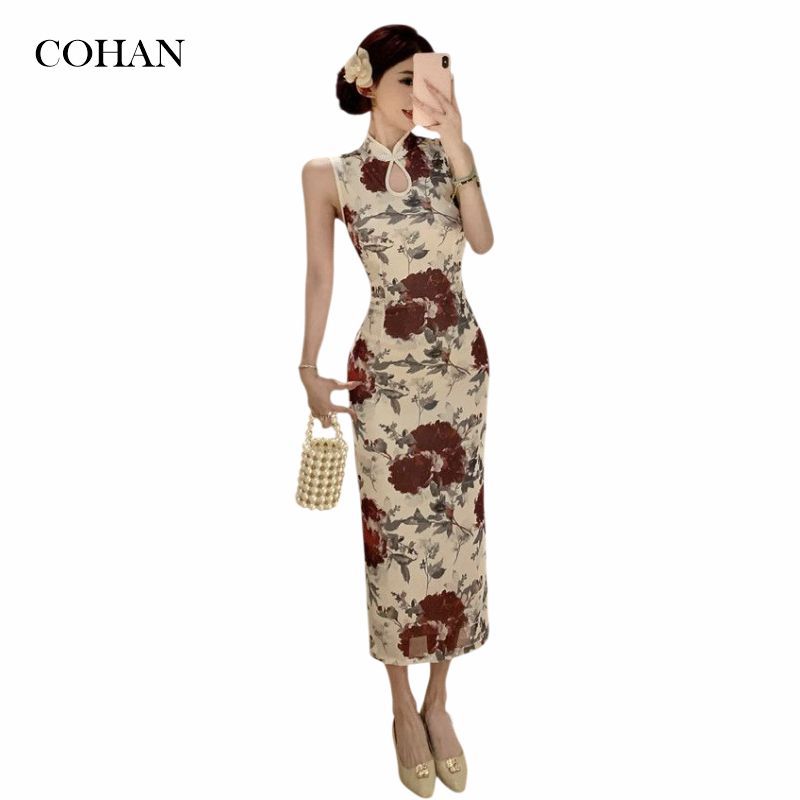 COHAN DW661 Dress Cheongsam Maroon Floral
