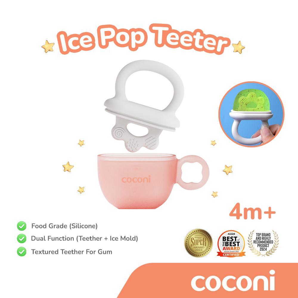 coconi ice pop teether – teether + cetakan es buah bayi 2-in-1 | food grade silicone, aman untuk 4 b