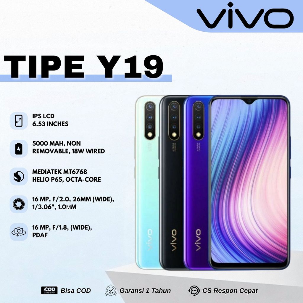 (REAL STOK) HP VIVO Y19 RAM 8/256GB 4G Smartphone Fullset Garansi 1 Tahun