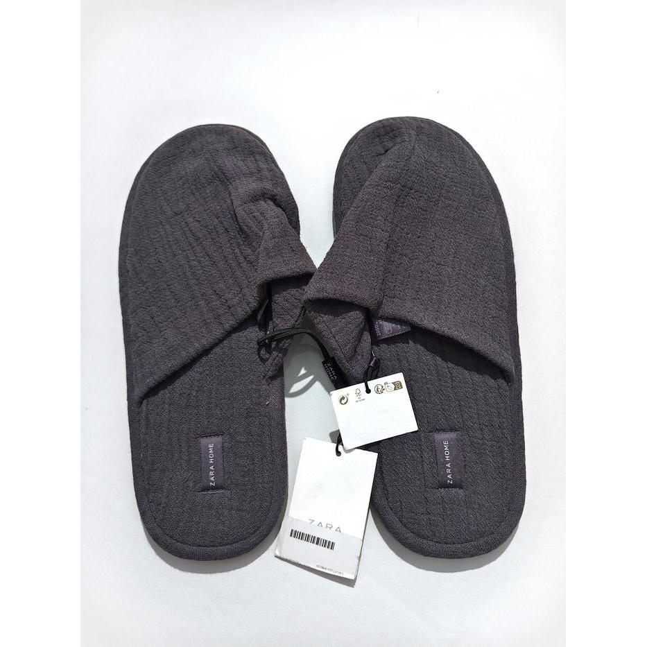 Zara Home Men's Linen Cotton Blend Home Slippers in Dark Gray - Sandal Rumah Pria - 43