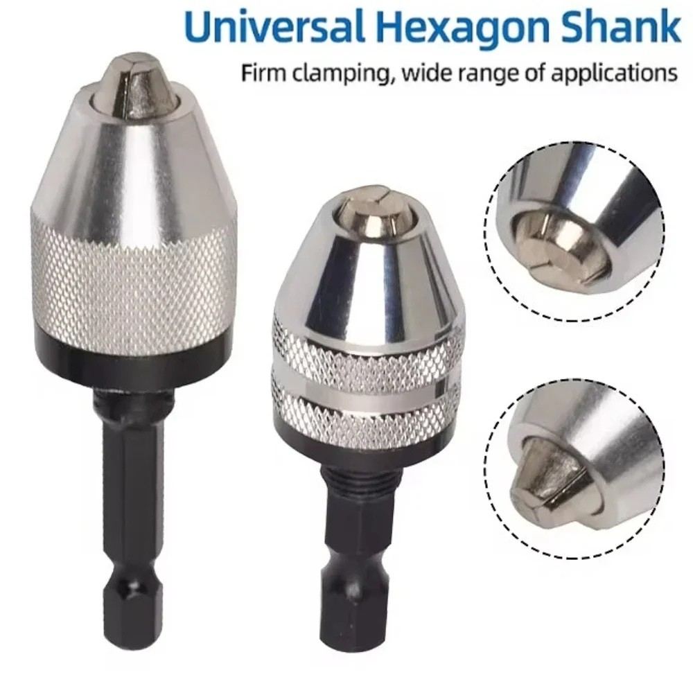 Adaptor Chuck Mata Bor Putar Tanpa Kunci Bor Keyless Hex Shank 1/4 Inch Penjepit Mata Bor 0.3-6.5Mm