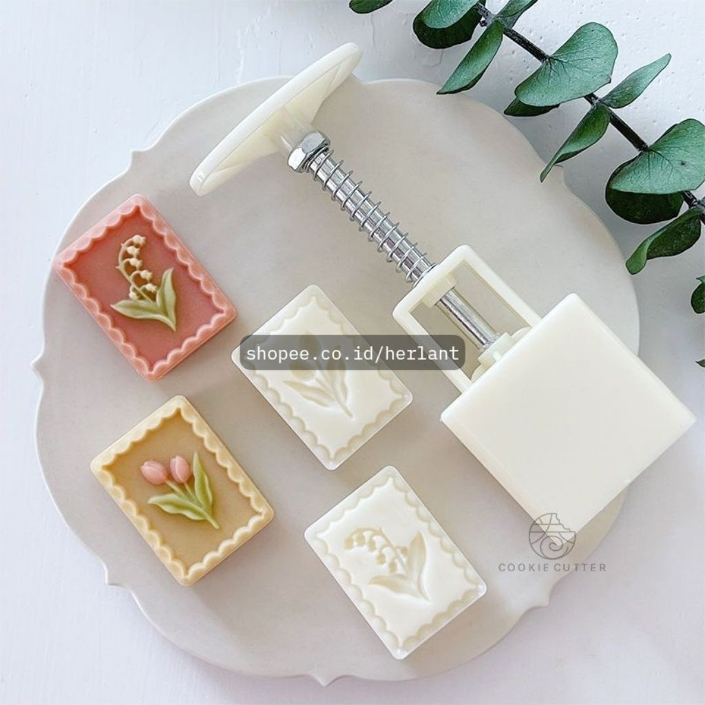 HH Set 2 Pcs Cetakan Bingkai 30gr Bunga Tulip Lily of the Valley Kue Bulan Stempel Nastar Mooncake
