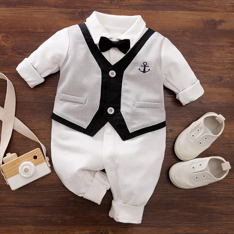 KIKKI SHOP Baju Bayi Laki Laki Premium Quality Katun 100% Motif Tuxedo Jangkar Jumper Bayi Warna Put