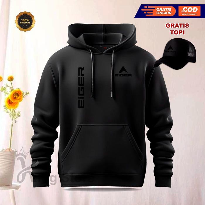 [ Mall ] NEW TREND= GRATIS TOPI.. JAKET HOODIE SWEATER Print Text EGr Kirka Hitam | Hoodie  Pria dan
