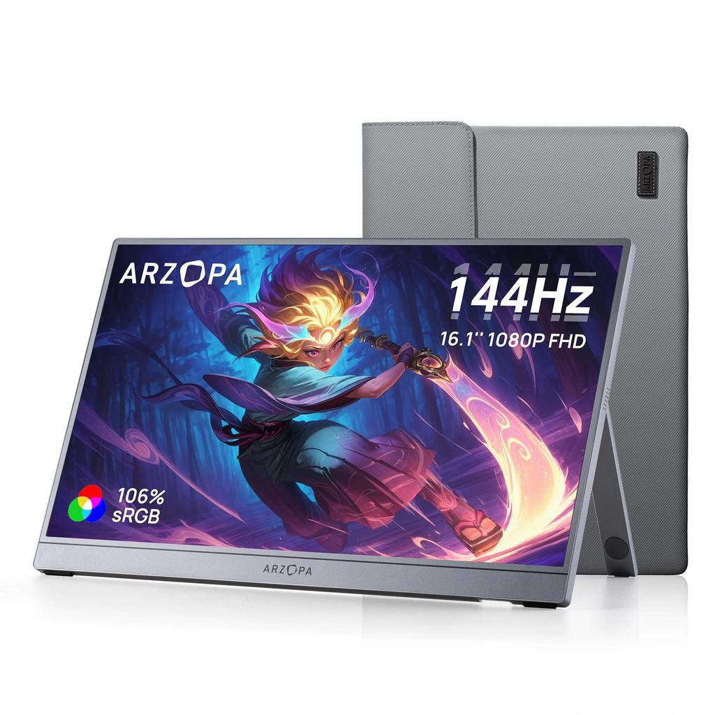 [New] ARZOPA 16.1'' 144Hz Portable Monitor,106% sRGB,1080P,with storage Bag,External Second Screen,Z