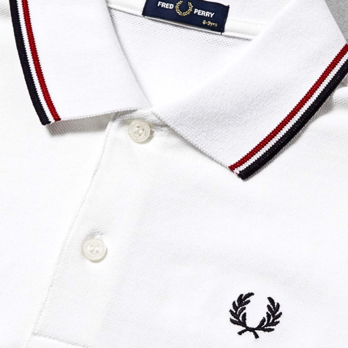 Kaos Polo Kemeja Classic Pria Eksklusif FP M12 Motif White Red Line Original Store 100% Limited Stoc