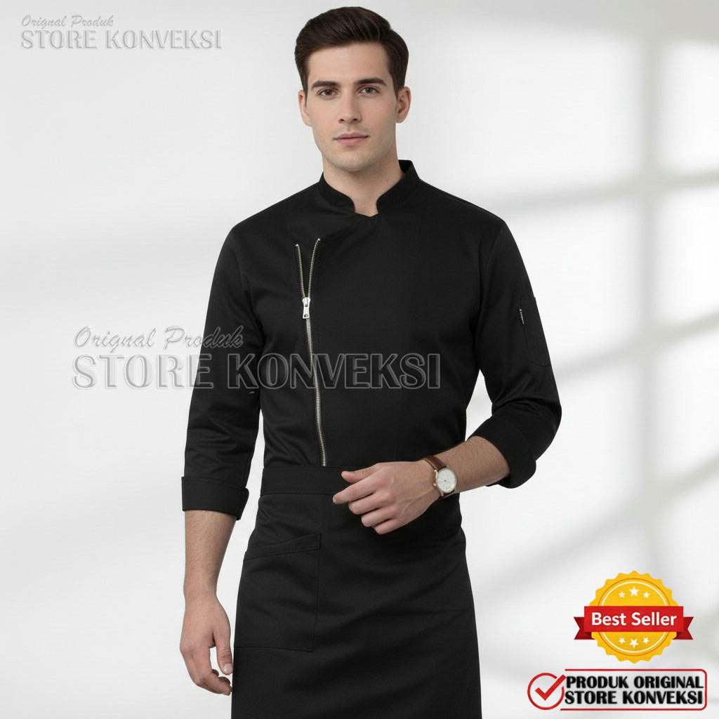 Original Store Konveksi Seragam Kerja Profesional Chef Baju Koki Zipper Jacket Unisex Baju Koki Chef