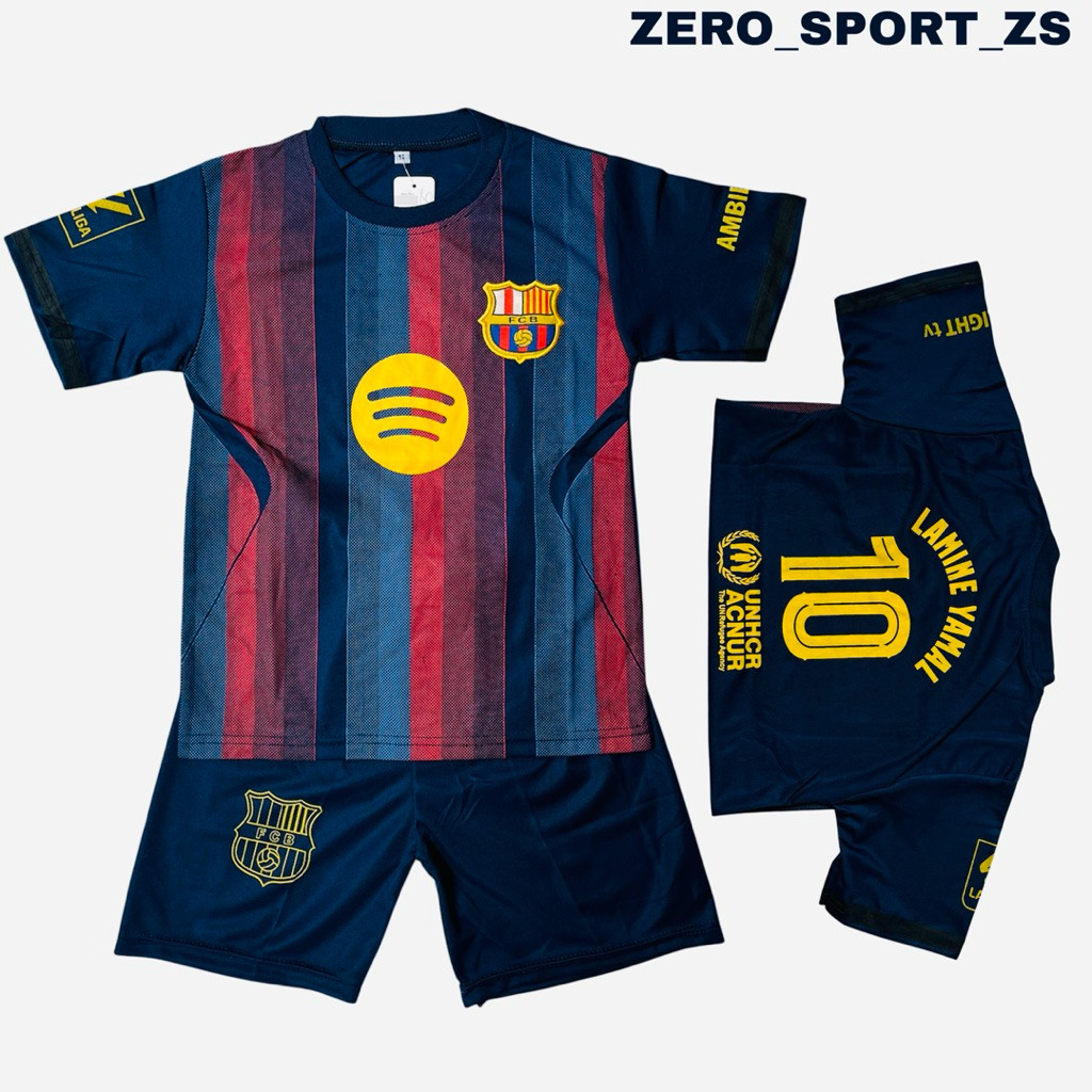 COD SETELAN BAJU BOLA ANAK BARCA TERBARU 2025 / SET PAKAIAN ANAK MURAH / SETELAN JERSEY FUTSAL- BAJU