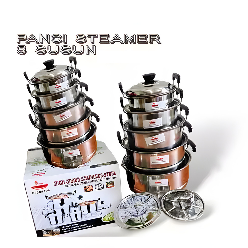 [TERMURAH] URBAN Panci set kingko 555 stainless isi 5 set + steamer/Panci steamer /Panci Sop Soup De