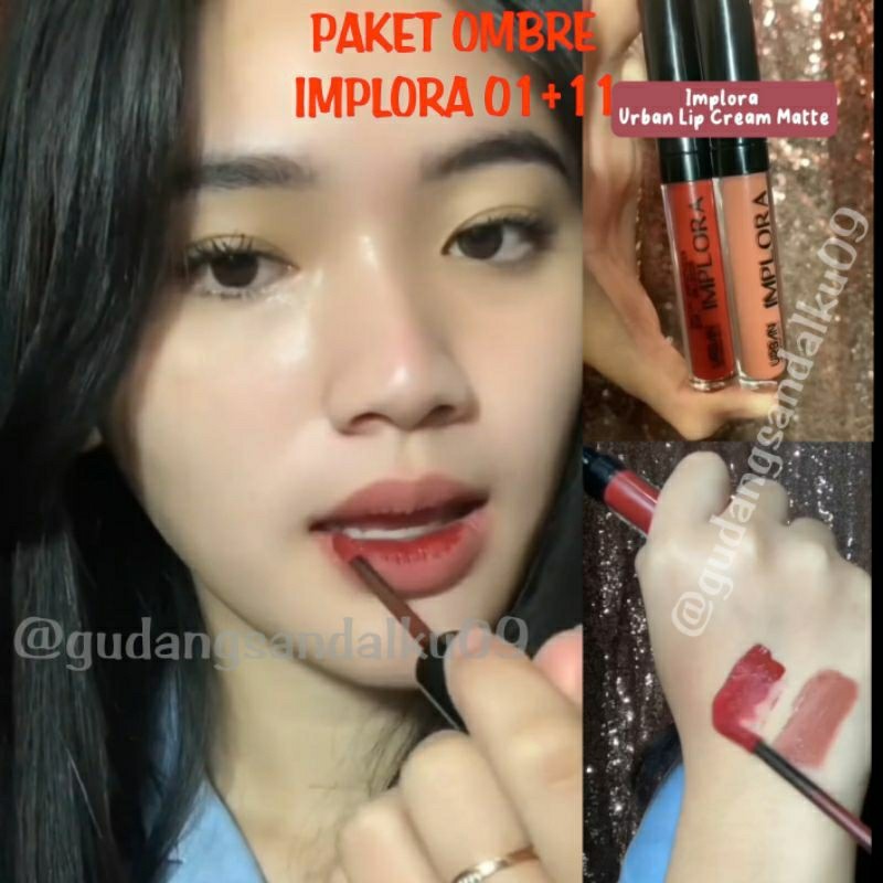 TERBARU Set Ombre Lipstik Implora Dusky Nude & Red Bean - Ombrelips - Paket Ombre