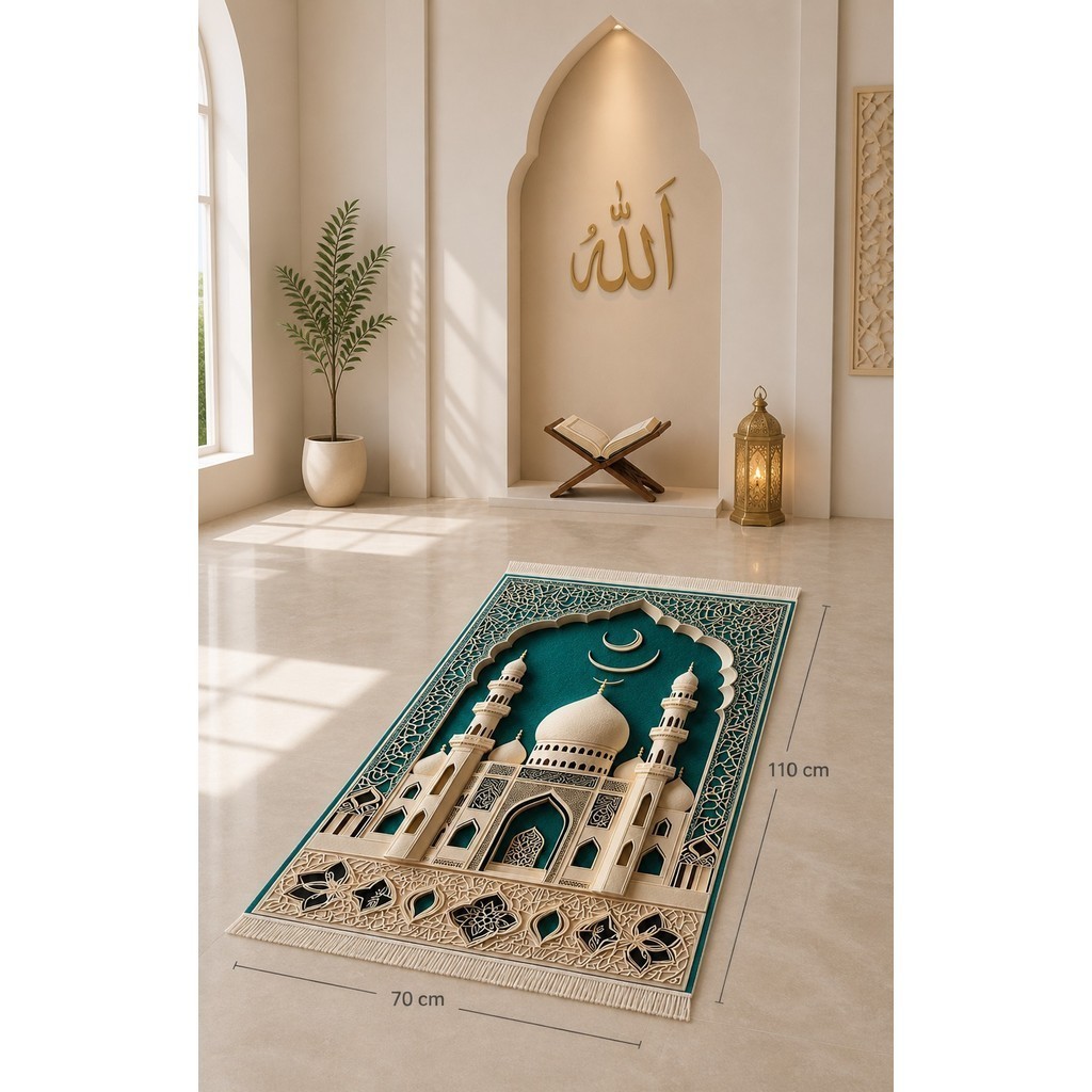 Al Jeddah Sajadah Arab Nabawi Motif Masjid Polyester Anti Slip Tidak Licin 70x110 cm Sejadah Kotak R