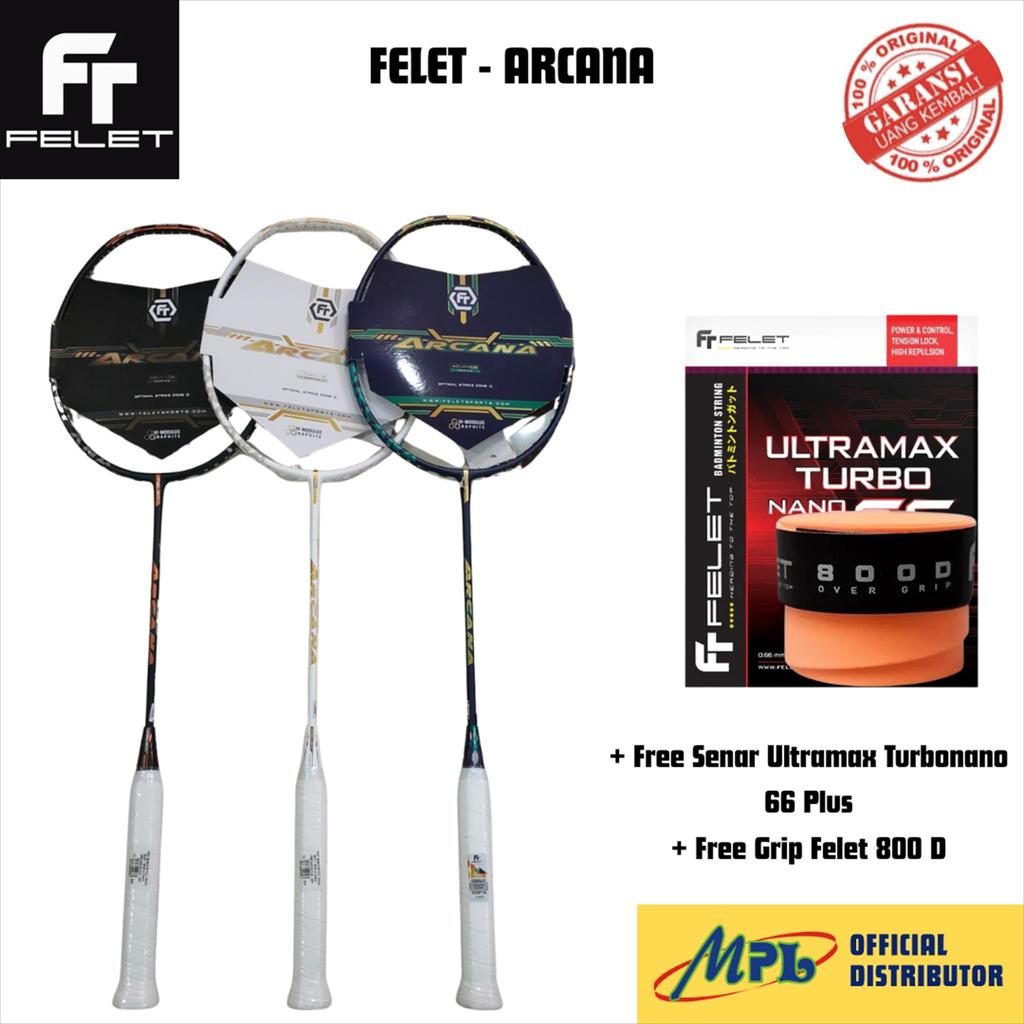 RAKET BADMINTON FELET ARCANA + SENAR TURBONANO 66 PLUS + GRIP FELET