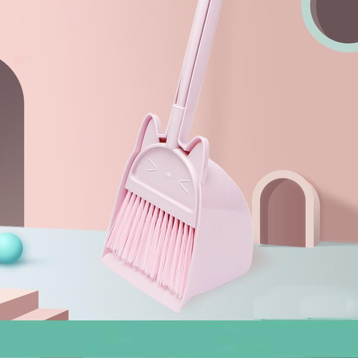 Megam Broom Set Dustpan Mini Anak Character Model Kucing Lucu Sapu Set Pengki Alat Pembersih Meja / 