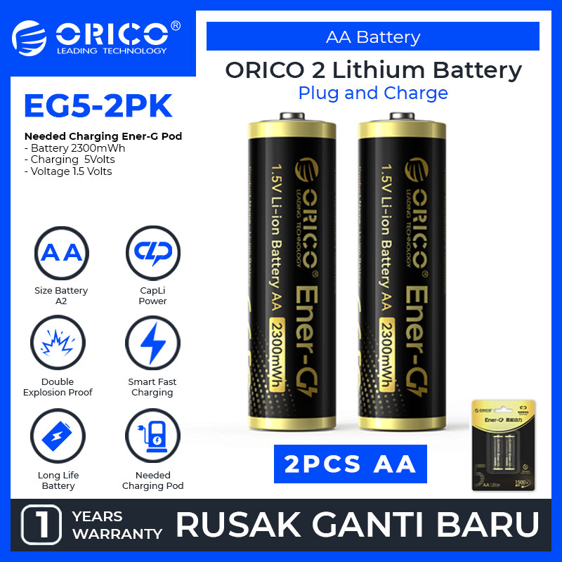 ORICO Baterai AA Lithium Rechargeable Battery AA Li-ion isi ulang baterai cas - EG5