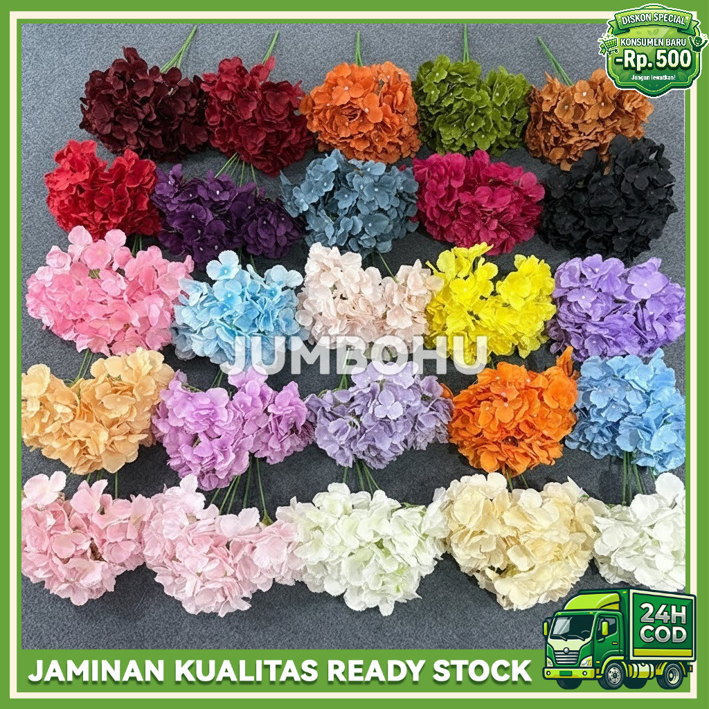 [COD] Bunga Hydrangea Artificial Jumbo 5 Cabang 46cm Tanpa Daun Hiasan Dekorasi Pernikahan Rumah