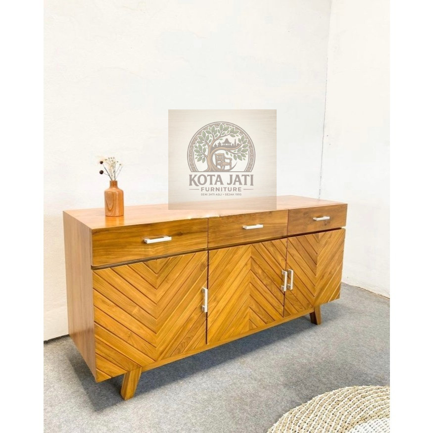 Buffet bufet bifet tv meja tv kayu jati solid Grade A minimalis antik jepara mebel laci 3 lemari alm