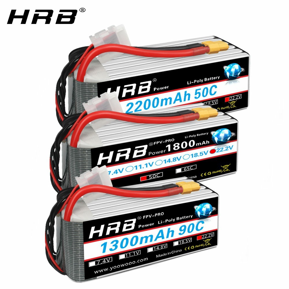 HRB 6S Lipo Battery 22.2V 1800mah 1300mah 2200mah 1500mah  FPV Drone Battery with XT60 EC3 Connector