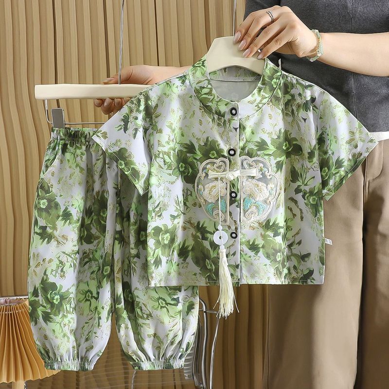 [Kota Dongeng] Setelan Hanfu Setelan Tang Anak-anak Celana Panjang Lengan Pendek Pakaian Pertunjuka