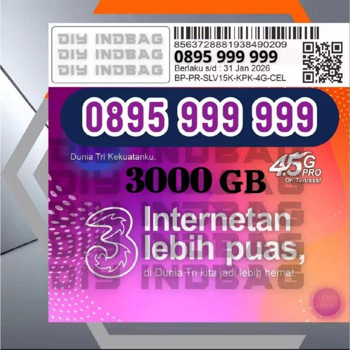 promo spesial kartu Tri dengan no cantik bonus kuota 3000gb/1tahun bisa digunakan di seluruh wilayah