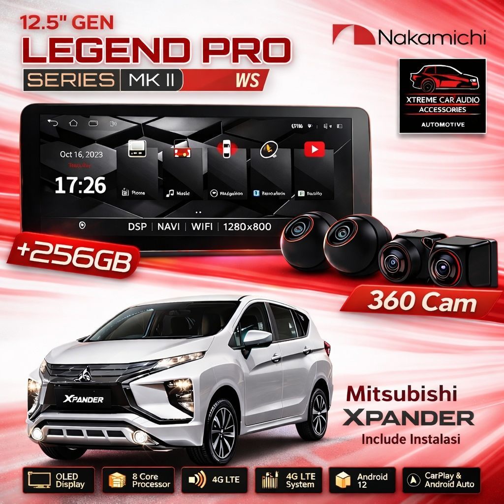 Paket Bundling Android Nakamichi Legend Pro MK2 Wide Screen Ram 8/256GB Layar QLED OEM Fit Xpander -