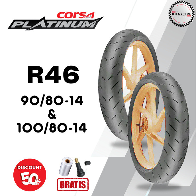 SEPASANG Ban Motor CORSA R46 PLATINUM 90/80 & 100/80 RING 14 Tubeless