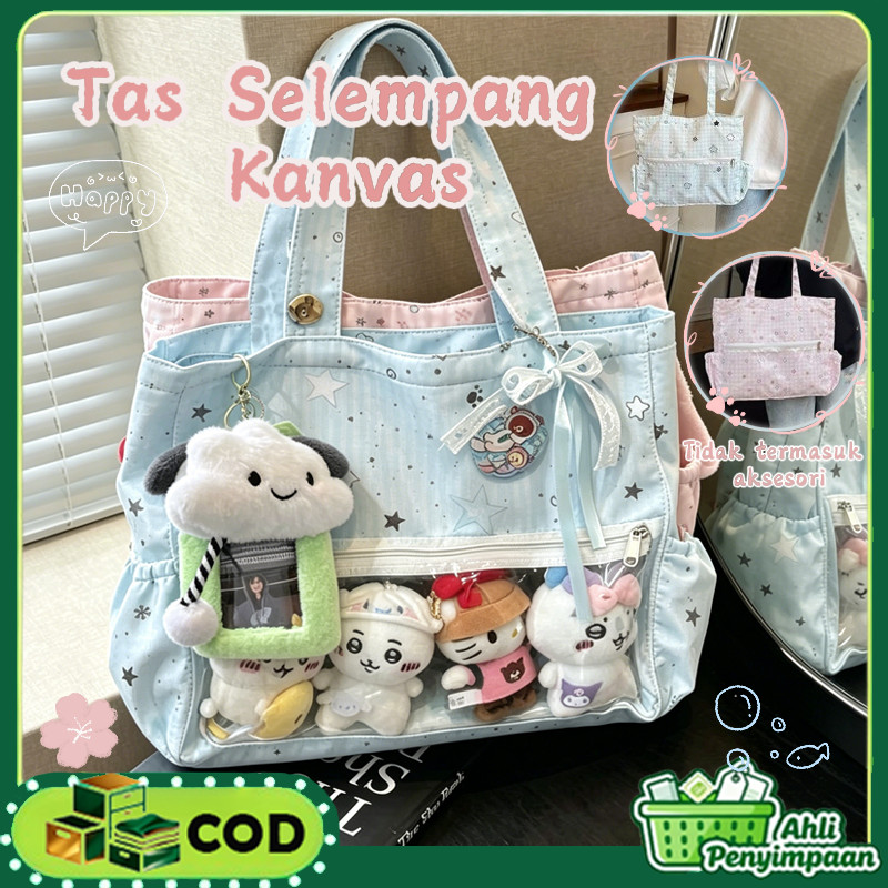 Tas Selempang Wanita Jepang Tote Besar Kanvas Kapasitas Besar Tas Kuliah Kekinian Tas Selempang Kanv