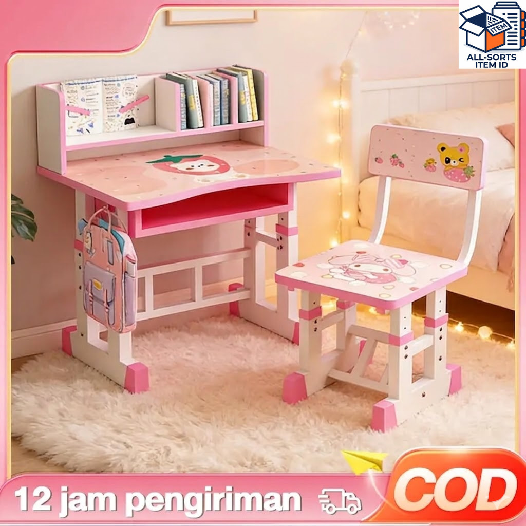 Set Kursi dan Rak Buku Karakter Minimalis Meja Anak Meja Belajar Anak Multifungsi