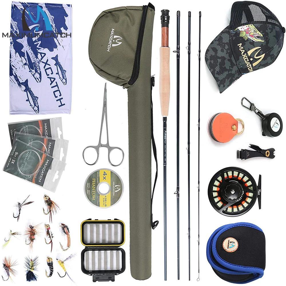 MAXCATCH Amigo Fly Fishing Kit 9ft 5-7WT Fast Action Fly Rod Reel Line Leader Hooks w/ Triangle Tube