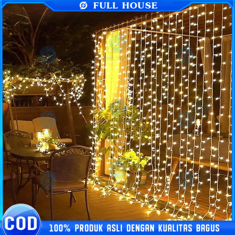 Full House Lampu Tirai LED String Fairy Light Lampu Hias Gantung Bintang & Air Terjun 3×3meter LED /