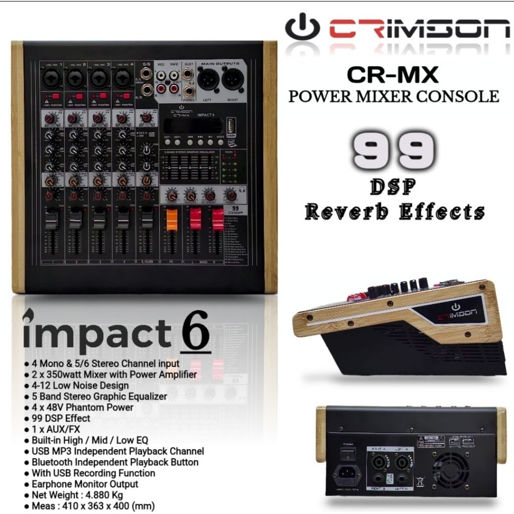 POWER MIXER CRIMSON CR-MX IMPACT6 PROFESSIONAL POWER MIXER CONSOLE power mixer6 channel
