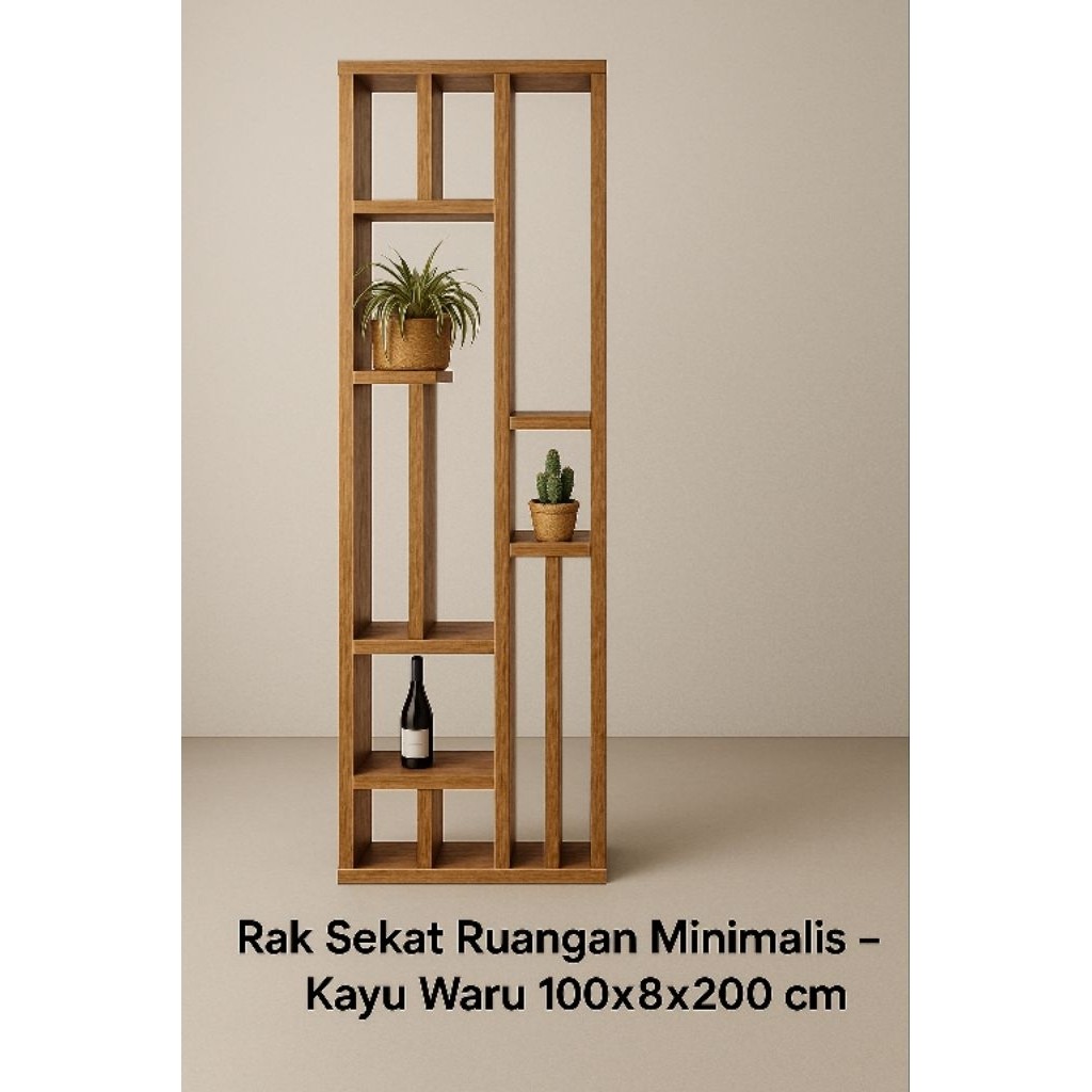 Rak Penyekat Ruangan Minimalis | Sekat Ruangan Kayu Estetik 100x8x200 Cm