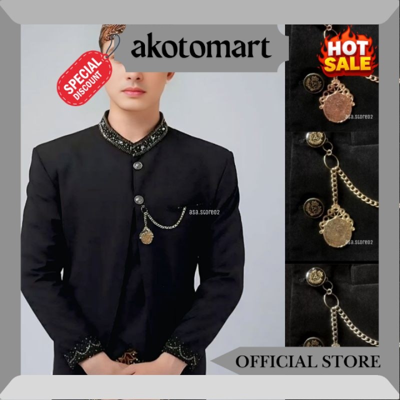 Bros Beskap Pria Jawa Sunda Betawi/Bros Rantai Jas/Bros Cowok/Bros Baju Adat Laki Laki/Baju Adat Per