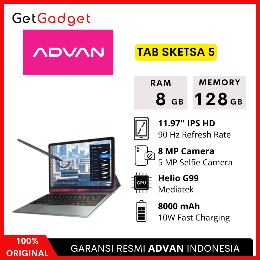 Advan Tab Sketsa 5 - 8GB 128GB (8/128) Tablet 12" IPS New Original Garansi Resmi - Tablet Only