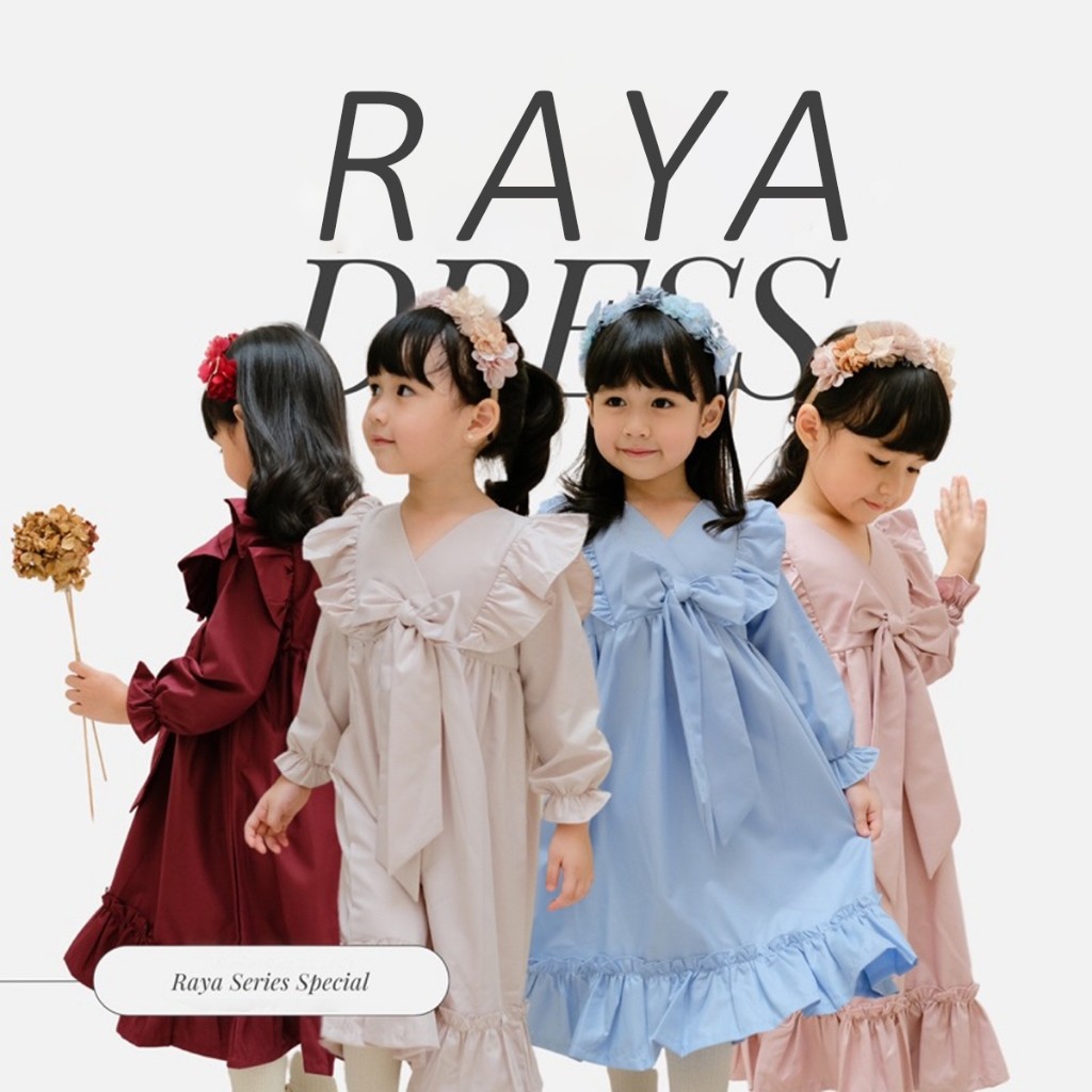 SERAPHINA DRESS Lebaran Dress Satin Baju Lebaran Anak perempuan bow ruffle pita pesta casual merah b