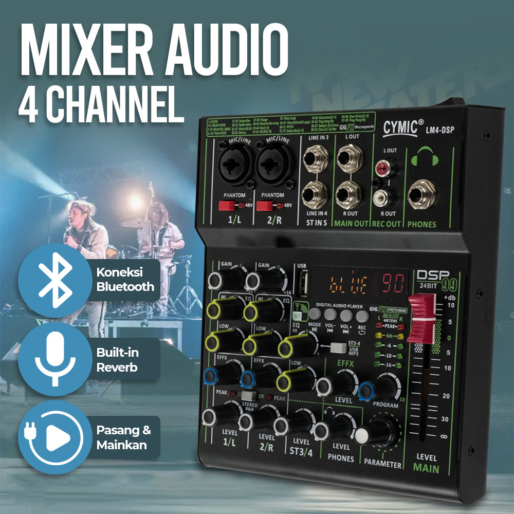 Mixer Audio Bluetooth 4 Channel dengan 99 Efek DSP