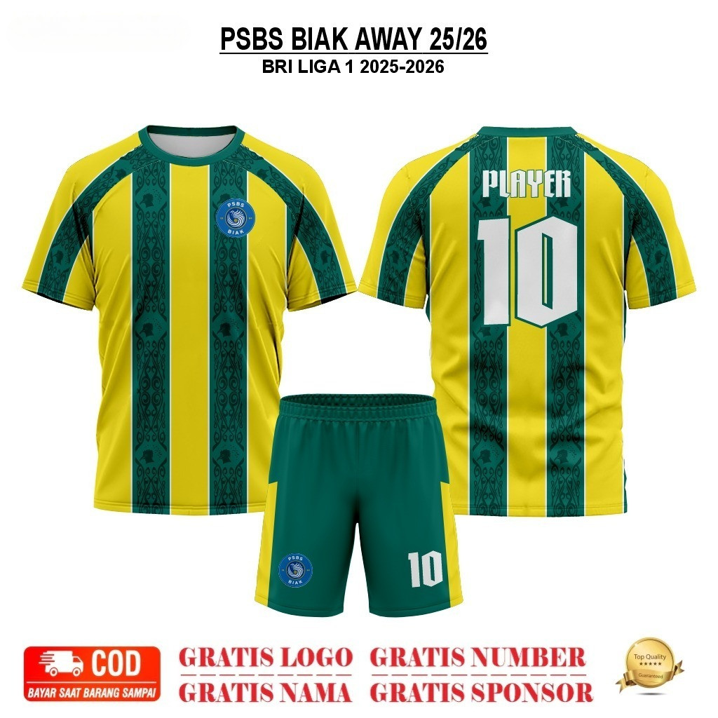 Custom Jersey PSBS BIAK AWAY  BRI LIGA 1 Terbaru 2025-2026 Full Printing Premium GRATIS Nama & Nomor