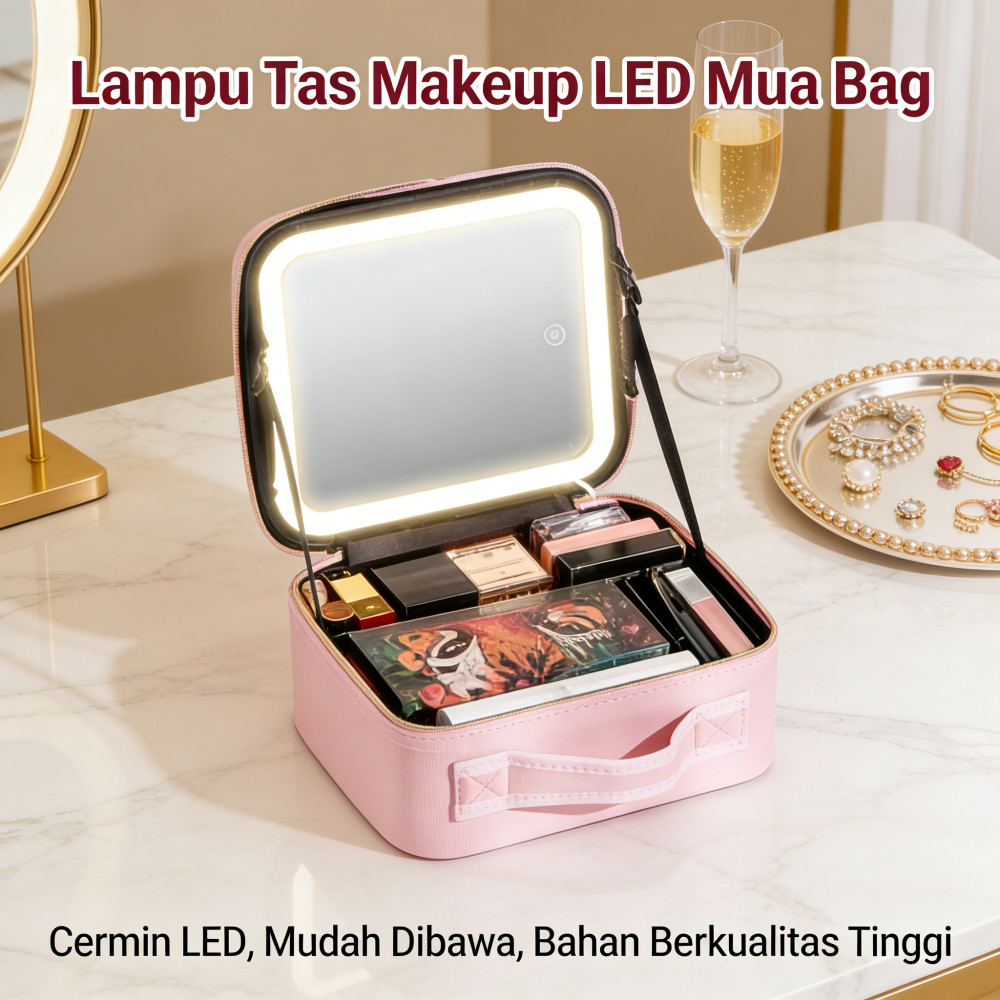 Case Tas Makeup Mua Lampu LED / Beauty With Mirror Case MUA LED Beauty / Tas Case LED Beauty Makeup 