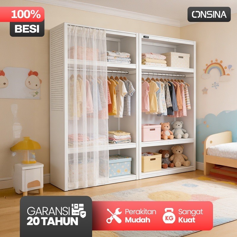 ONSINA Lemari Pakaian Tirai Besi Lemari Wardrobe Baju Besi Tirai Gorden Hanger Minimalis