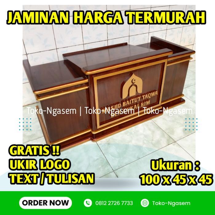 Mimbar Majelis Majlis MEJA Mesjid Ngaji Kutbah Kecil Duduk Ukir Logo Kayu Jati