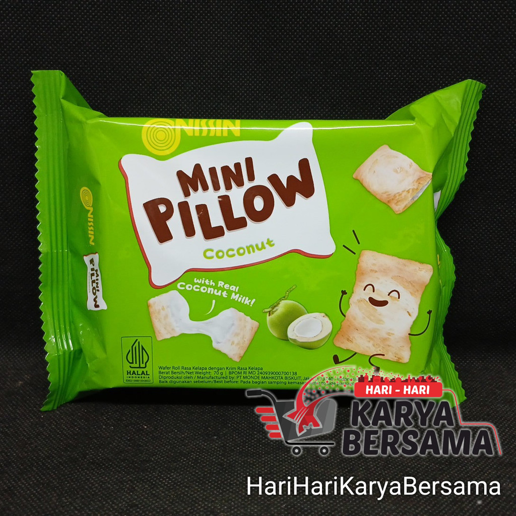 MAKANAN RINGAN CEMILAN WAFER ROLL RASA KELAPA NISSIN MINI PILLOW COCONUT 70GR