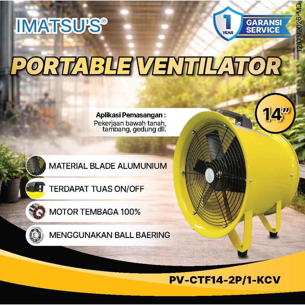 Imatsu Portable Ventilator PV-CTF14 14 Inch Ventilator Blower Kipas Eksos