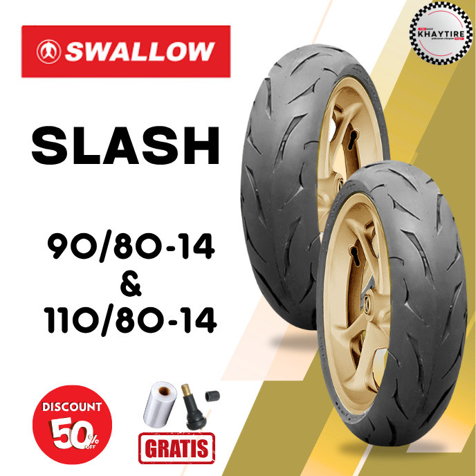 SEPASANG Ban Motor SWALLOW SLASH 90/80 & 110/80 RING 14 Tubeless
