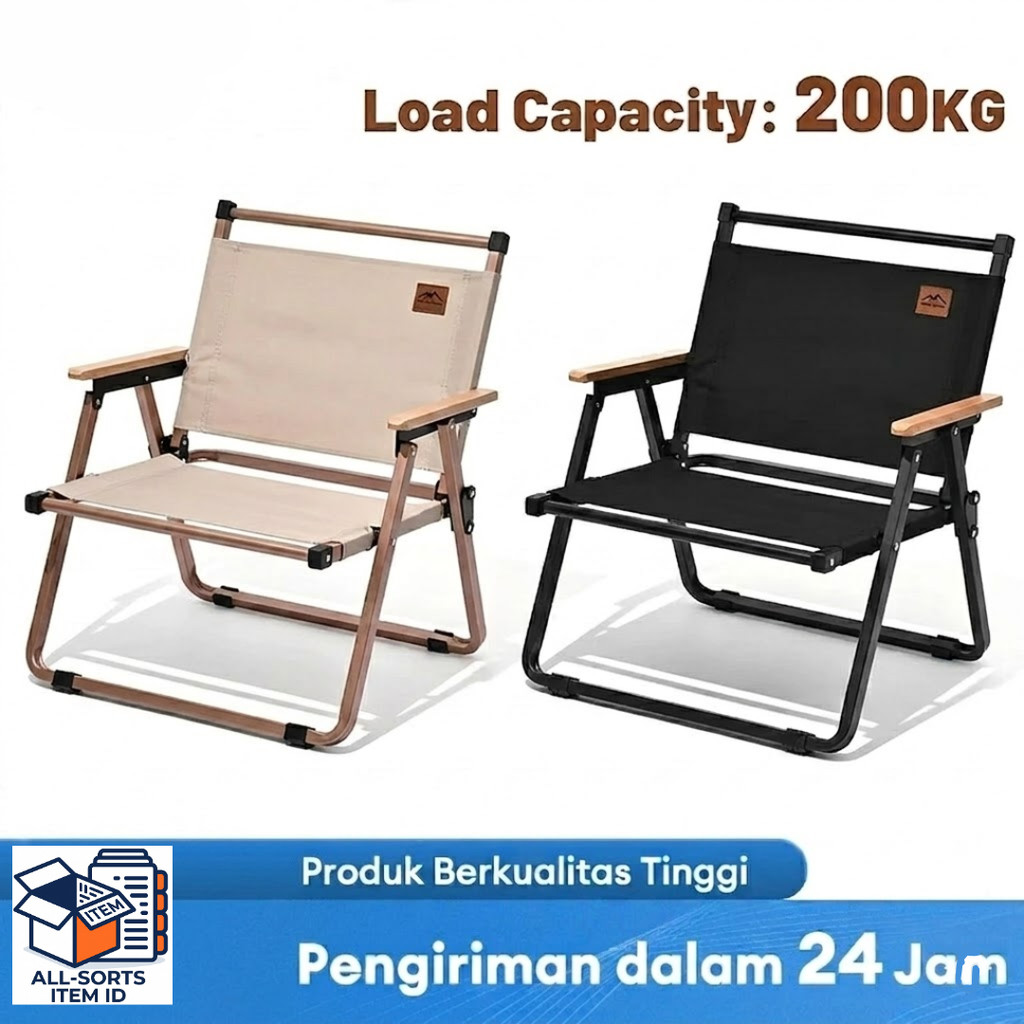 WTHB Outdoor Kursi Santai Lipat Portable Outdoor Kursi Lipat Camping Kermit Gagang Kayu Kain Oxford