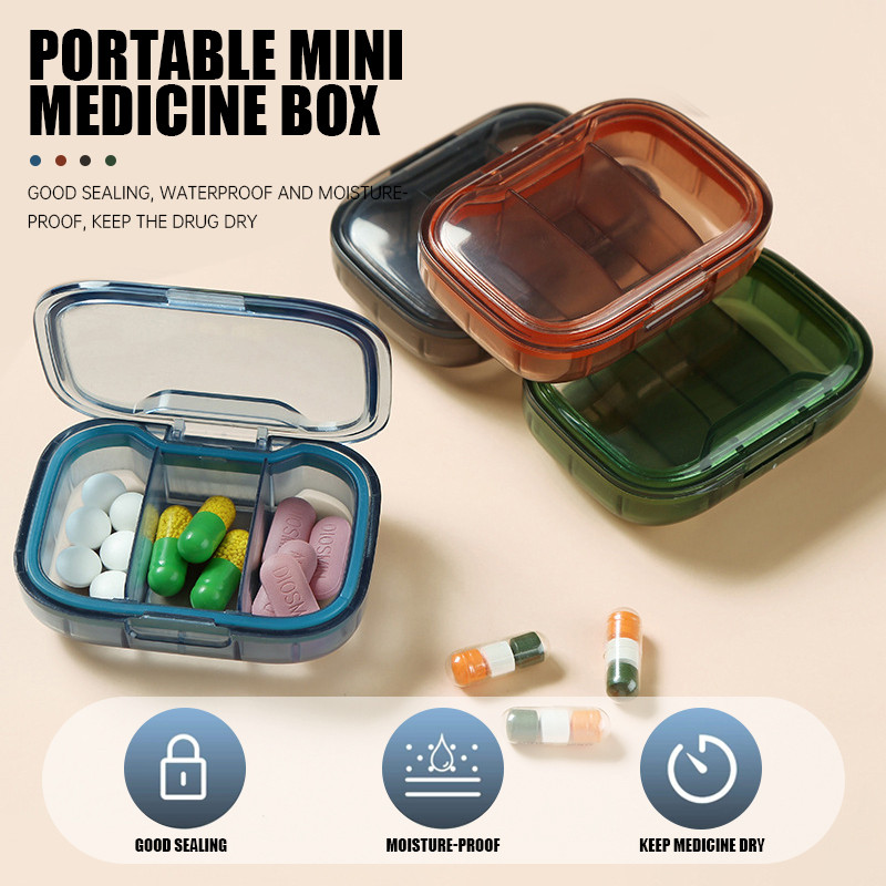 Kotak Penyimpanan Obat 3-Grid, Kotak Obat Mini Portabel, Kotak Obat Kecil