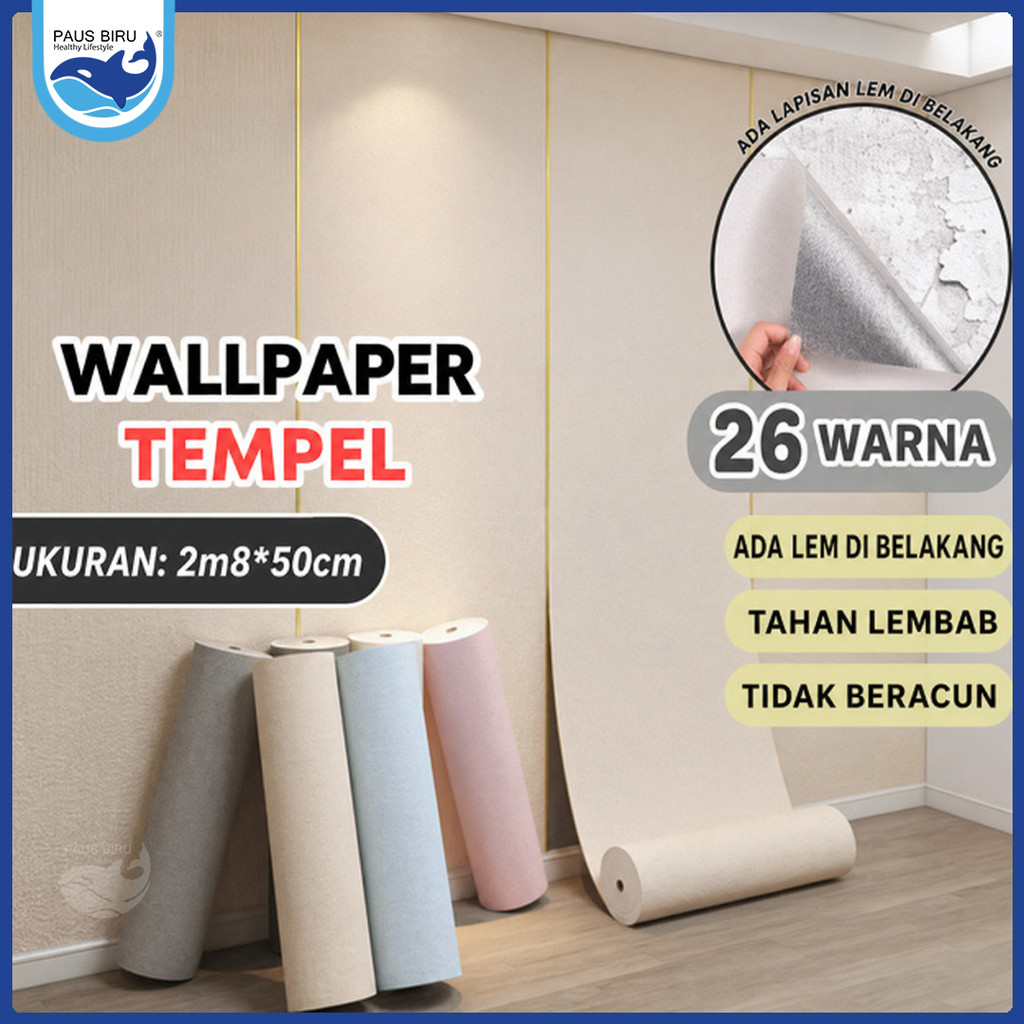 Paus Biru - Wallpaper Dinding Linen Roll Wallpaper foam Dekorasi Kamar wallpaper coral A12