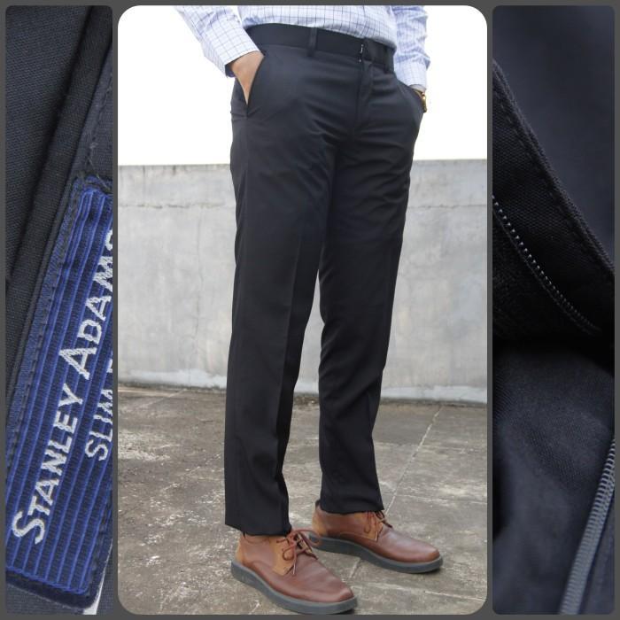 [A6]Celana Kerja Formal Pria Stanley Adams Hitam Slimfit | Celana Bahan - Stanley Adams, 30Tbk