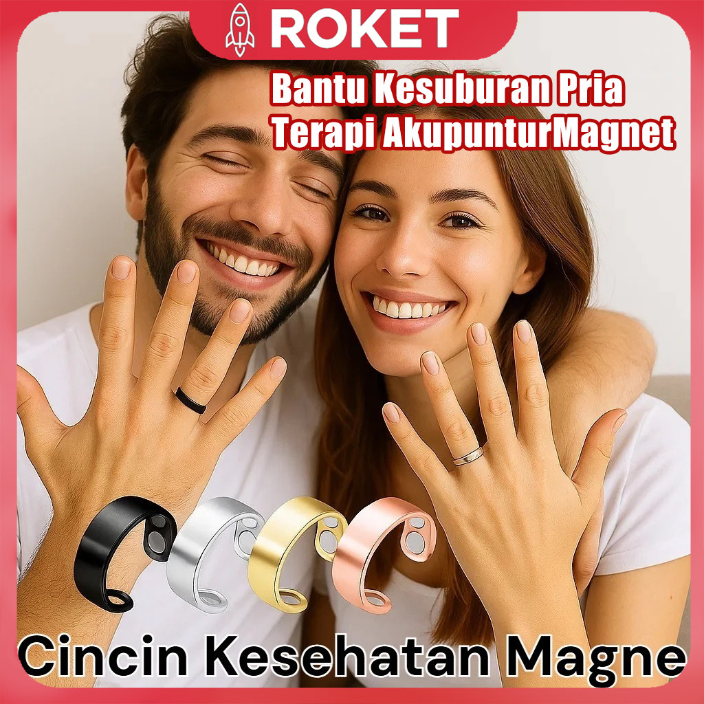Cincin Kesehatan Pria Magnetik Ganda Open Ring Terapi Kesehatan Sehari Hari