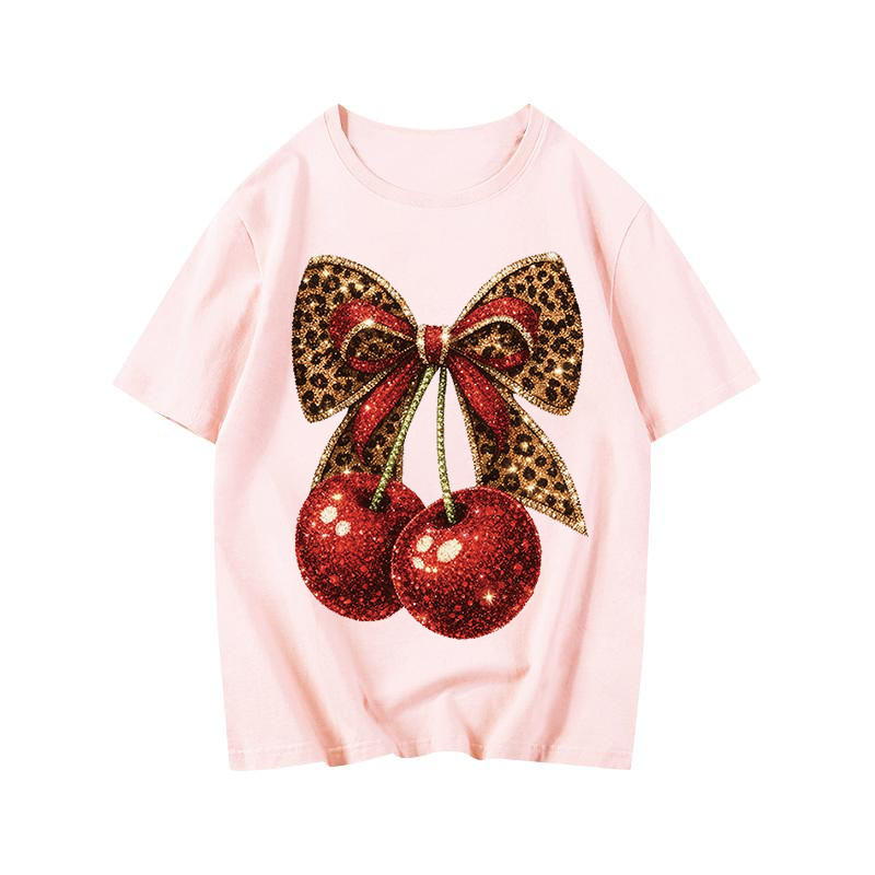 Kaos wanita longgar bergaya Korea motif ceri, 100% katun | Kaos wanita | Kaos wanita longgar #0503