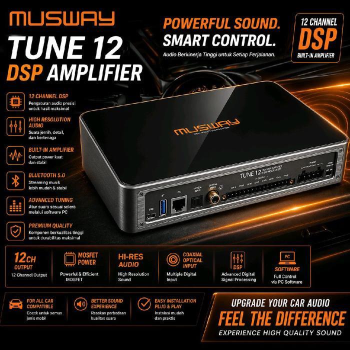 MUSWAY TUNE12 DSP 12 Channel Audio Mobil - Kontrol Penuh Suara Hidup - Bluetooth & Remote Control - 